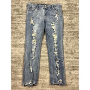 Almost Famous Jeans Juniors 13 Blue Medium Wash Straight Leg‎ Destroyed